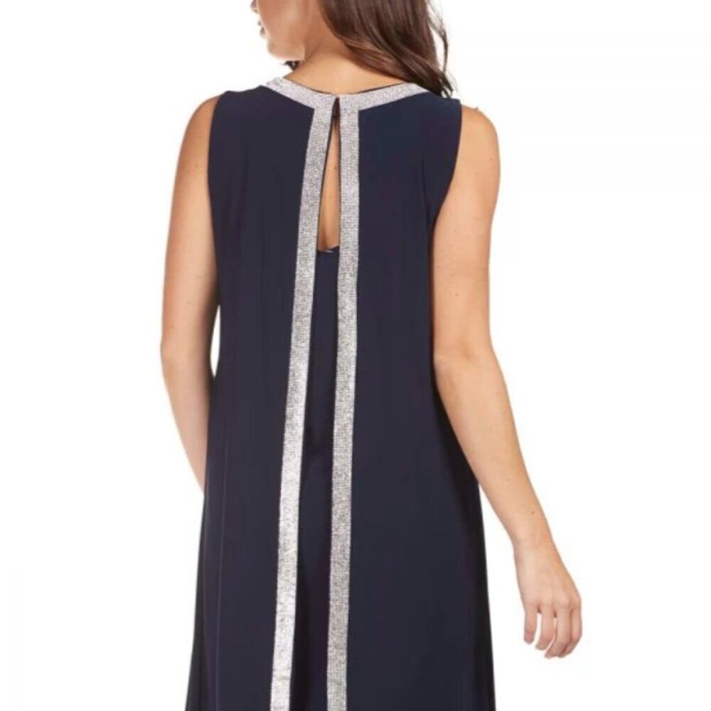 Navy Blue Cocktail Dress Siliver Rinestone Vneck Ark Co Size M - Picture 3 of 10